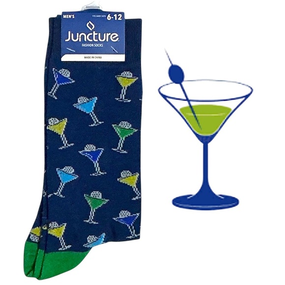 Martini Cocktail Socks Fun Novelty Print One Size Unisex Men 6-12 Blue Green - Picture 1 of 15
